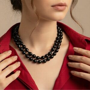 Vintage Elegant Black Beaded Necklace